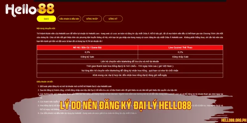 Lý do nên đăng ký đại lý Hello88